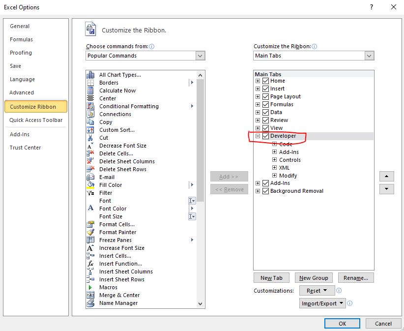 Enable Developer Option in MS Excel