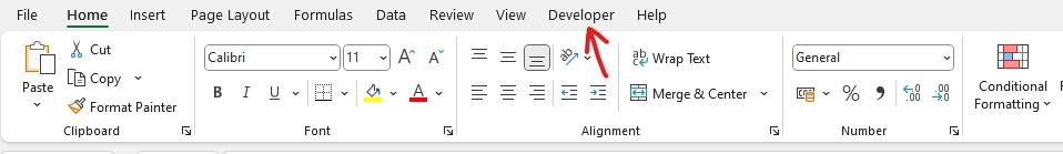 Developer Tab in MS Excel