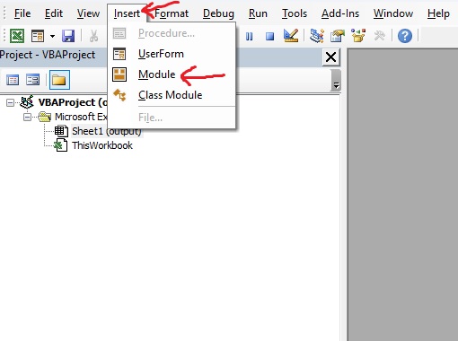 Insert New Module in VBA Project