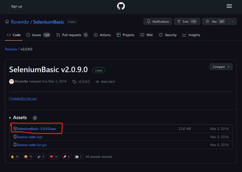 Selenium Basic GitHub Download Page