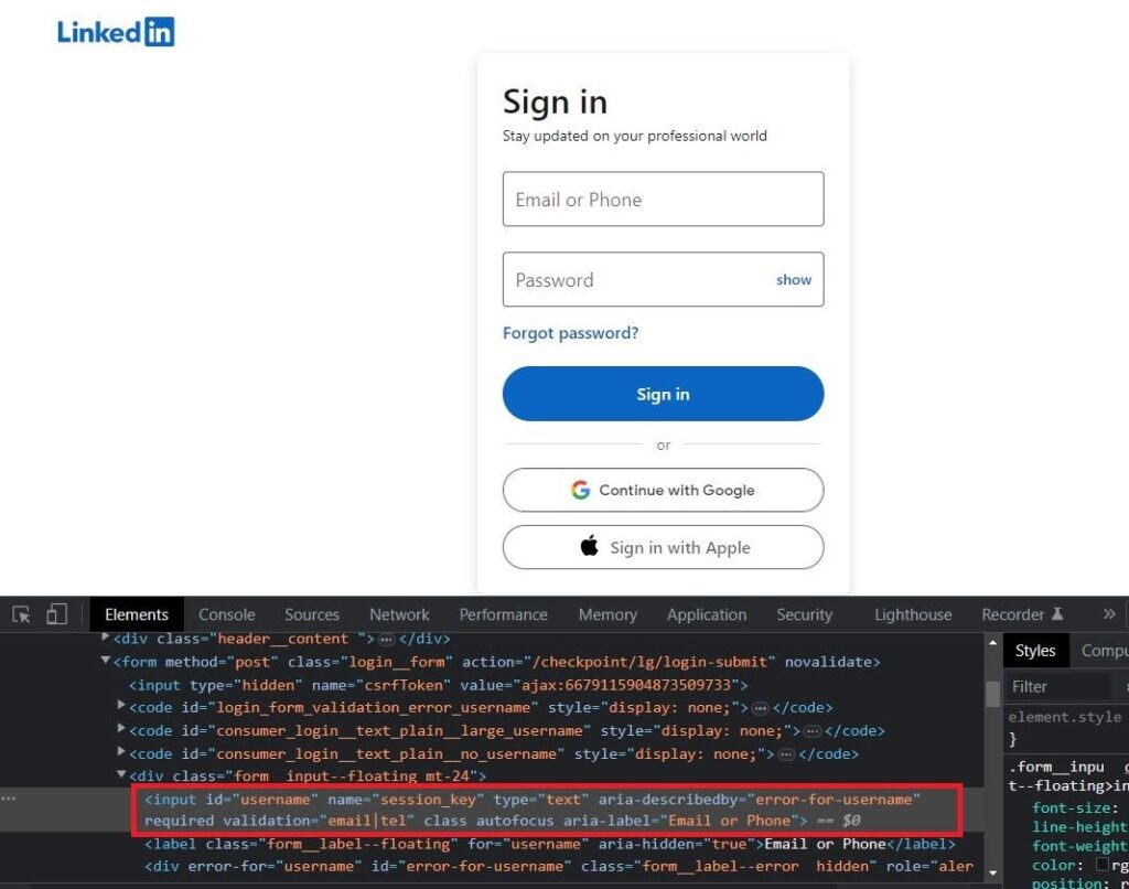 linkedin-username-html-code